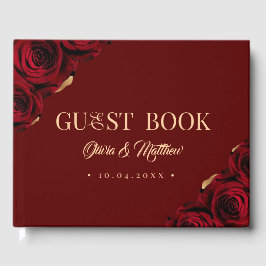 Elegant Burgundy and Gold Roses Wedding ゲストブック