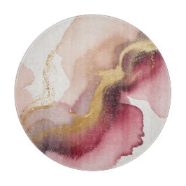 Elegant Burgundy and Gold Watercolor Art カッティングボード