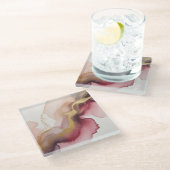 Elegant Burgundy and Gold Watercolor Art ガラスコースター (アングル)