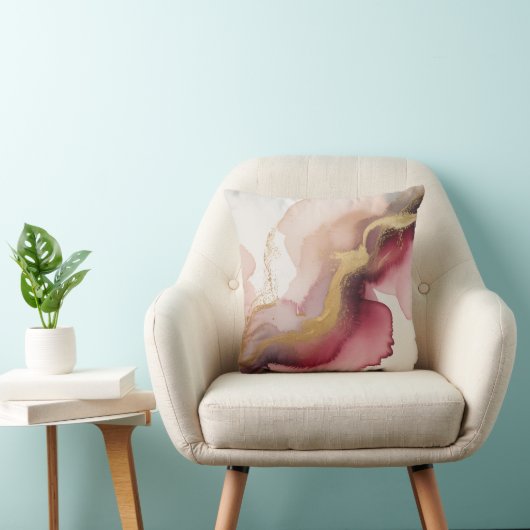 Elegant Burgundy and Gold Watercolor Art クッション (椅子)