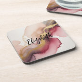 Elegant Burgundy and Gold Watercolor Art コースター (左側)