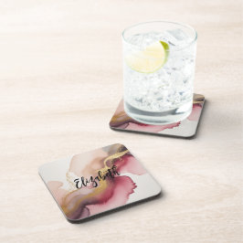 Elegant Burgundy and Gold Watercolor Art コースター