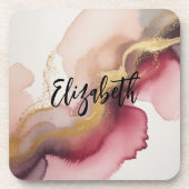 Elegant Burgundy and Gold Watercolor Art コースター (正面)