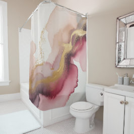 Elegant Burgundy and Gold Watercolor Art シャワーカーテン