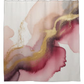 Elegant Burgundy and Gold Watercolor Art シャワーカーテン (正面)