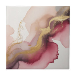 Elegant Burgundy and Gold Watercolor Art タイル