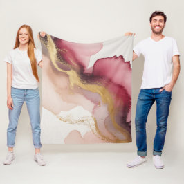 Elegant Burgundy and Gold Watercolor Art フリースブランケット