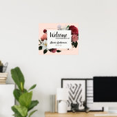 Elegant Burgundy and Pink Flowers Shower Poster ポスター (ホームオフィス)