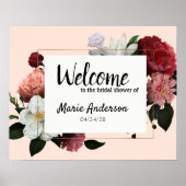 Elegant Burgundy and Pink Flowers Shower Poster ポスター (正面)