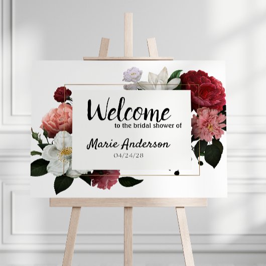 Elegant Burgundy and Pink Flowers Shower Poster ポスター