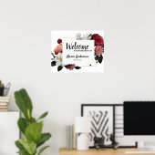 Elegant Burgundy and Pink Flowers Shower Poster ポスター (ホームオフィス)