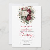 Elegant Burgundy and White Flowers Wedding Invite 招待状 (正面)