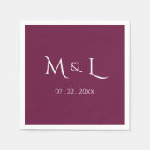 Elegant Burgundy and White Monogram Date Wedding  スタンダードカクテルナプキン (正面)