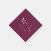 Elegant Burgundy and White Monogram Date Wedding  スタンダードカクテルナプキン (角)