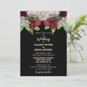Elegant Burgundy Blush Floral Black Wedding 招待状 (スタンド正面)