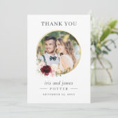 Elegant Burgundy Blush Floral Circle Gold Wedding サンキューカード (スタンド正面)