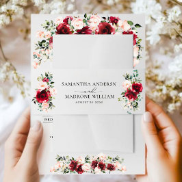 Elegant Burgundy Blush Floral Roses Wedding 招待状ベリーバンド