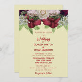 Elegant Burgundy Blush Floral Wedding 招待状 (正面/裏面)