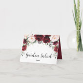Elegant Burgundy Blush Floral Wedding Food Tent カード (裏面)