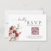 Elegant Burgundy & Blush Floral Wedding RSVP Card (正面)