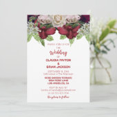 Elegant Burgundy Blush Floral White Wedding 招待状 (スタンド正面)