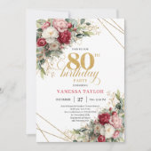 Elegant Burgundy Blush Gold 80th Birthday Invite 招待状 (正面)