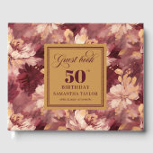 Elegant Burgundy Blush Gold Floral 50th Birthday ゲストブック (正面)