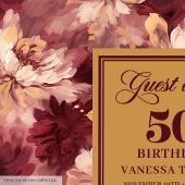 Elegant Burgundy Blush Gold Floral 50th Birthday ゲストブック