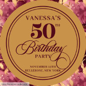 Elegant Burgundy Blush Gold Floral 50th Birthday  ペーパープレート