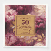 Elegant Burgundy Blush Gold Roses 50th Birthday  (正面)