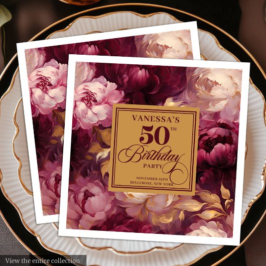 Elegant Burgundy Blush Gold Roses 50th Birthday 