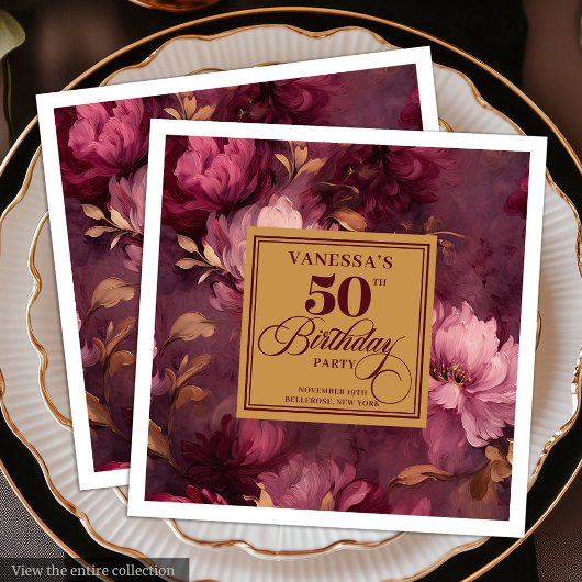 Elegant Burgundy Blush Gold Roses 50th Birthday
