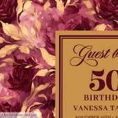 Elegant burgundy blush gold roses 50th guest book ゲストブック