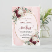 Elegant burgundy blush gold roses wedding invites 招待状 (スタンド正面)