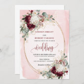 Elegant burgundy blush gold roses wedding invites 招待状 (正面/裏面)