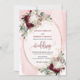 Elegant burgundy blush gold roses wedding invites 招待状
