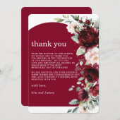 Elegant Burgundy Blush Pink Floral Wedding サンキューカード (正面/裏面)