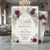 Elegant Burgundy Blush Pink Modern QR Code Wedding 招待状