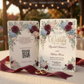 Elegant Burgundy Blush Pink Modern QR Code Wedding 招待状