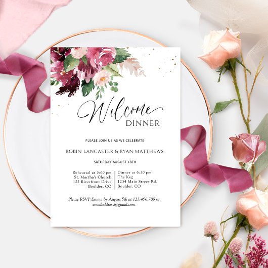 Elegant Burgundy Blush Pink Welcome Dinner 招待状