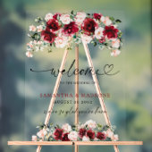Elegant Burgundy Blush Rose Floral Wedding Welcome アクリルサイン (ニュートラル)