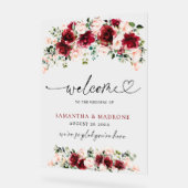 Elegant Burgundy Blush Rose Floral Wedding Welcome アクリルサイン (傾斜)