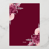 Elegant Burgundy Blush Silver Floral Wedding 箔招待状 (裏面)