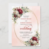 Elegant Burgundy Boho Botanical Wedding Invitation 招待状 (正面)