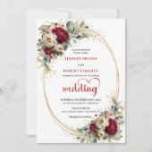 Elegant Burgundy Boho Floral Wedding Invitation 招待状 (正面)
