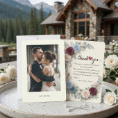 Elegant Burgundy Botanical Photo Wedding サンキューカード