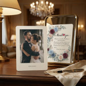 Elegant Burgundy Botanical Photo Wedding サンキューカード