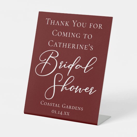 Elegant Burgundy Bridal Shower Custom Welcome 台座サイン (正面)