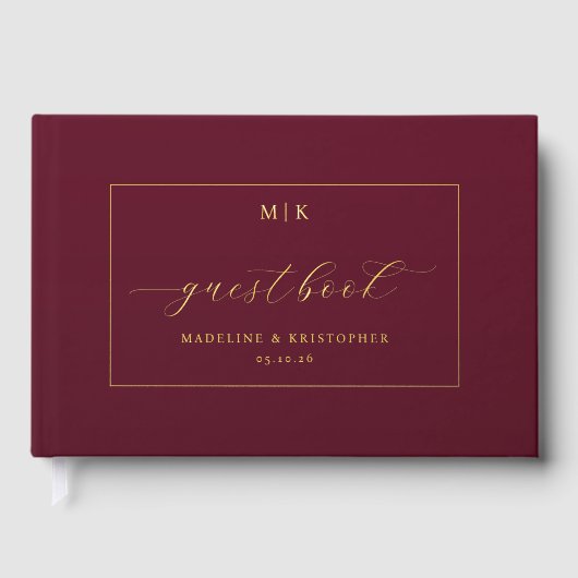 Elegant Burgundy Calligraphy Guestbook ゲストブック (正面)