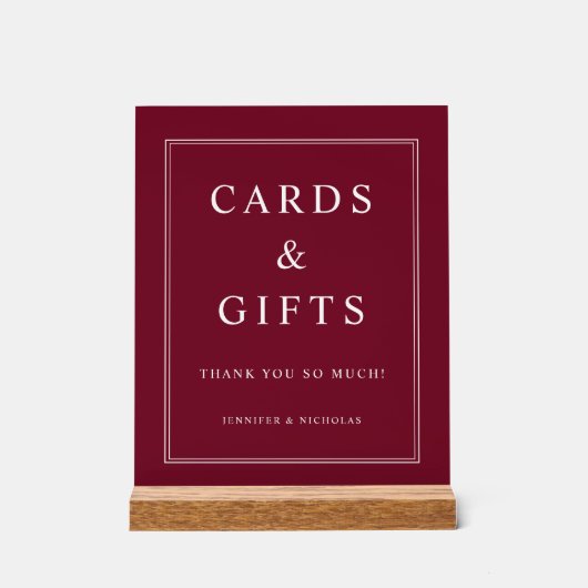 Elegant Burgundy Cards And Gifts Wedding アクリルサイン (正面)